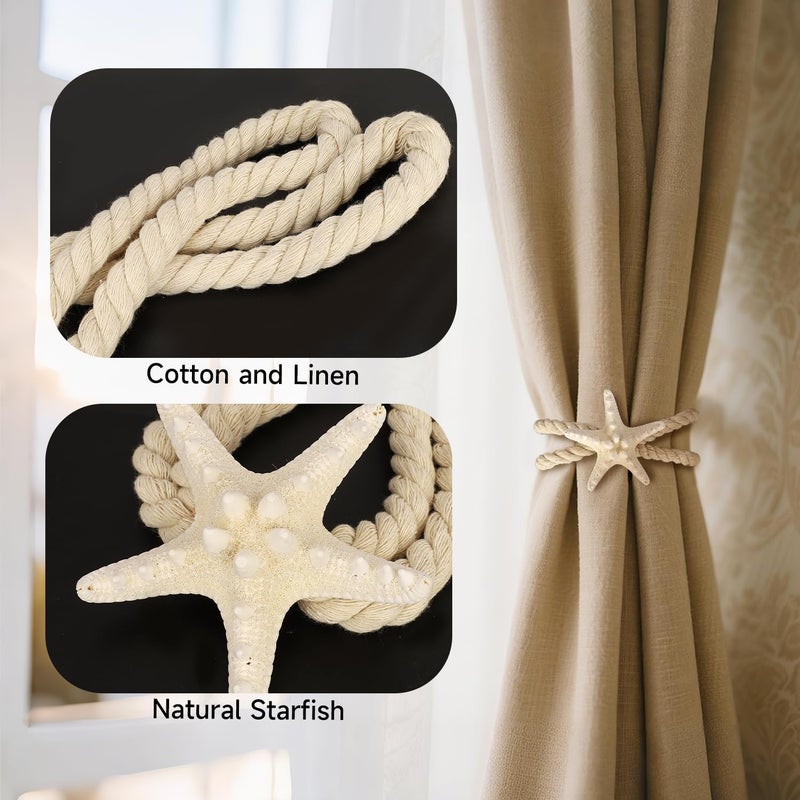 Xinally 2 Pcs Natural Starfish Curtain Tiebacks, Handmade Woven Rope Curtain Curtain Ties Blinds Accessories for Outdoor, Home, Office,Hotel, Living Room Curtain Decoration (Breadfish Starfish) - Image 4